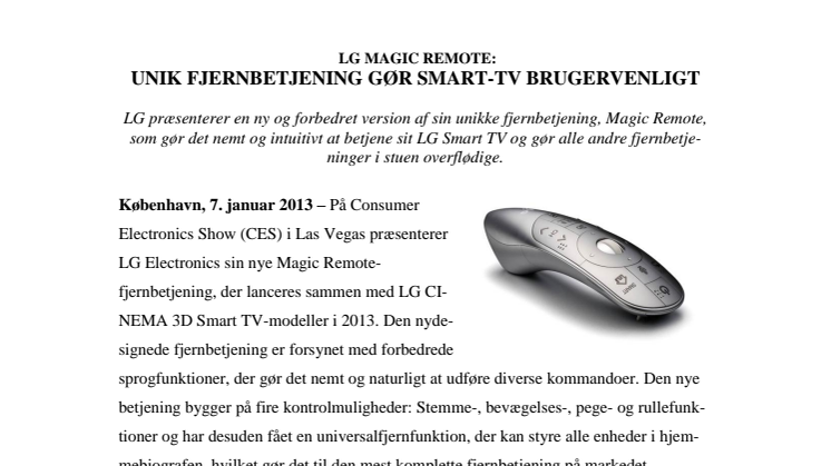  LG MAGIC REMOTE: UNIK FJERNBETJENING GØR SMART-TV BRUGERVENLIGT 