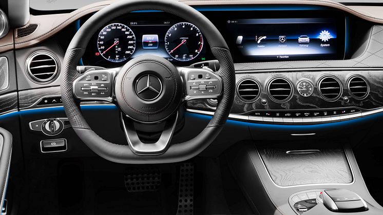 Ny Mercedes-Benz S-klasse interiør i magma grey og espresso brown.