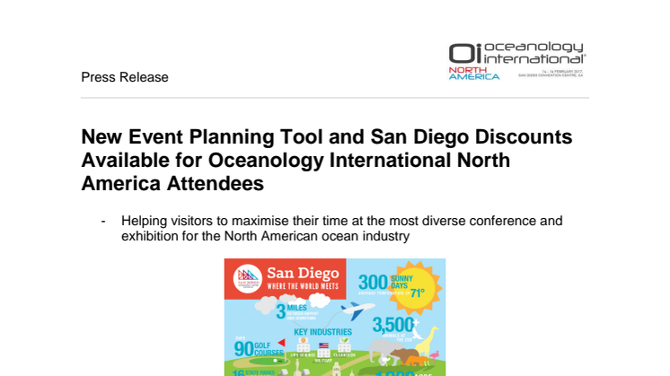 OINA 2017: New Event Planning Tool and San Diego Discounts Available for Oceanology International North America Attendees 