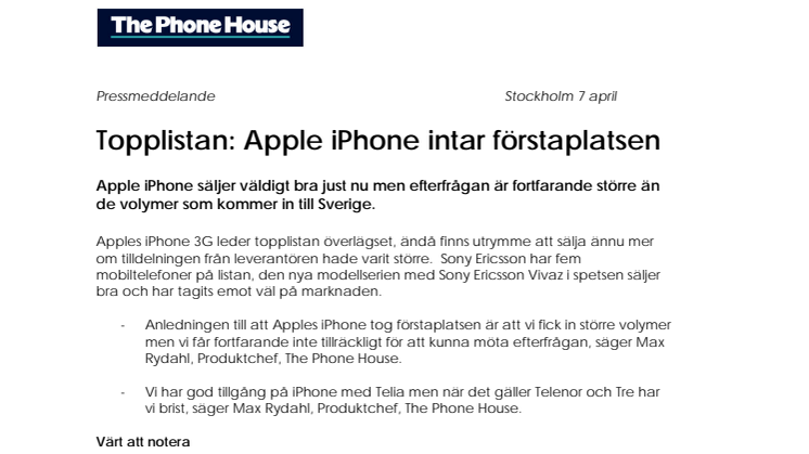 Topplistan: Apple iPhone intar förstaplatsen