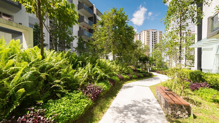 Walk way of modern residential buildings, Facade of new low-energy houses