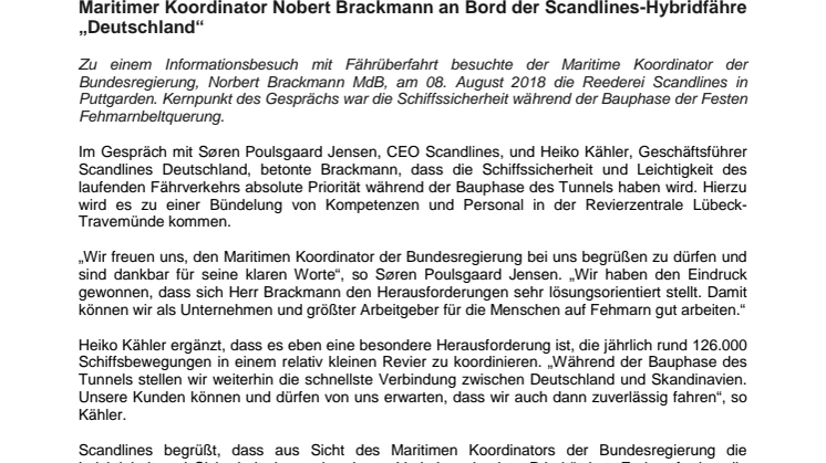 Maritimer Koordinator Nobert Brackmann an Bord der Scandlines-Hybridfähre „Deutschland“