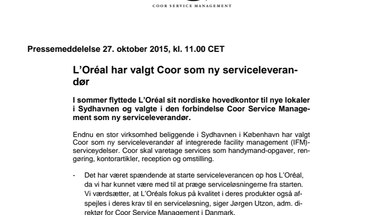 L’Oréal har valgt Coor som ny serviceleverandør