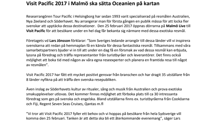 Visit Pacific 2017 i Malmö ska sätta Oceanien på kartan