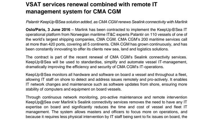 Marlink: VSAT Services Renewal Combined with Remote IT Management System for CMA CGM