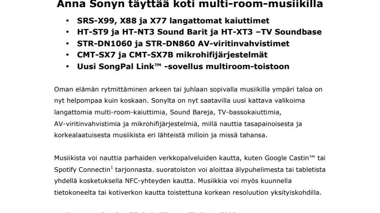 Anna Sonyn täyttää koti multi-room-musiikilla
