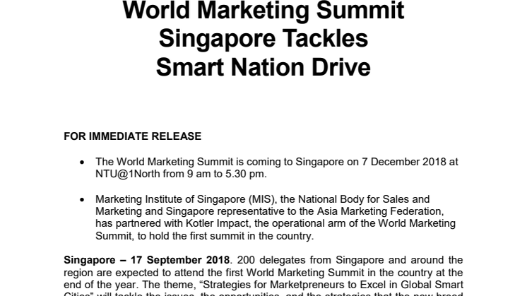World Marketing Summit Singapore Tackles  Smart Nation Drive 