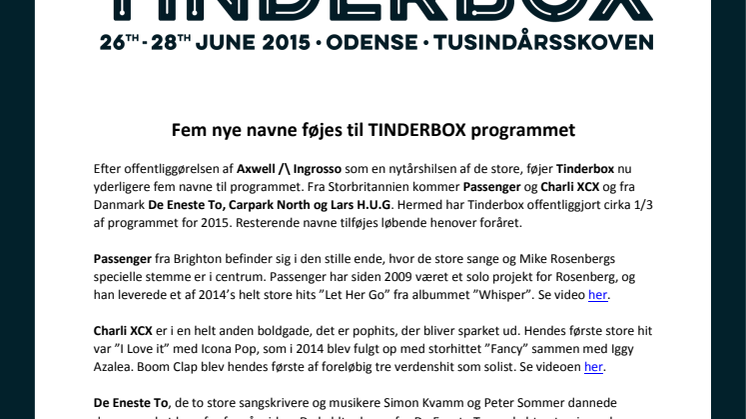 Fem nye navne føjes til TINDERBOX programmet