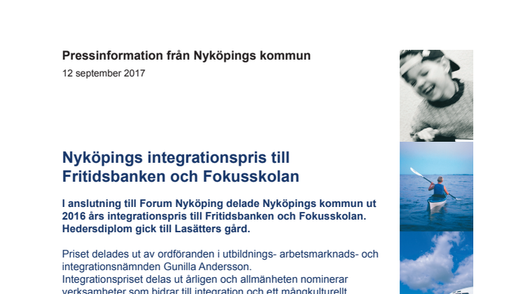 Nyköpings integrationspris till Fritidsbanken och Fokusskolan