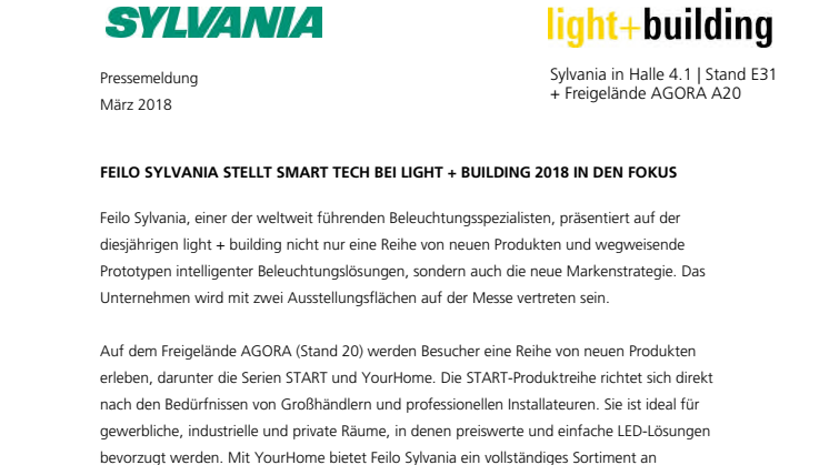 FEILO SYLVANIA STELLT SMART TECH BEI LIGHT + BUILDING 2018 IN DEN FOKUS