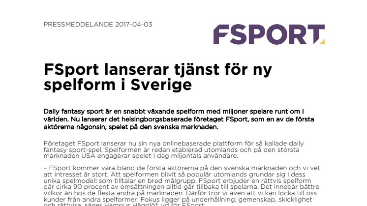 FSport lanserar tjänst för ny spelform i Sverige