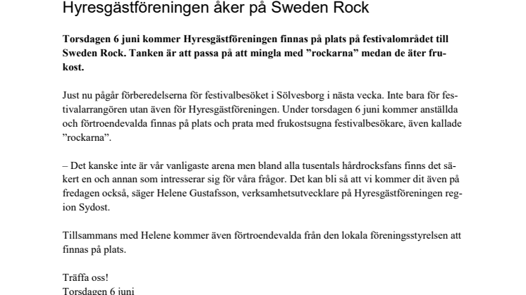 ​Hyresgästföreningen åker på Sweden Rock