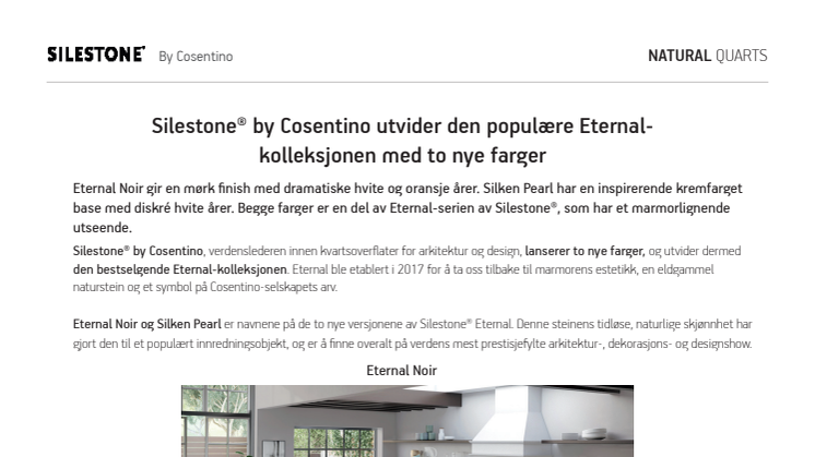 Silestone® by Cosentino utvider den populære Eternal-kolleksjonen med to nye farger 