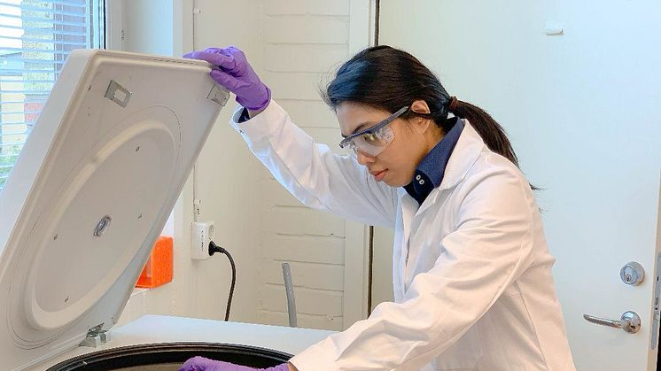 Norafiqah Ismail har genom laboratorietester tagit fram tre familjer av mer miljövänliga lösningsmedel för tillverkning av konstgjorda membran. Foto: Naser Tavajohi