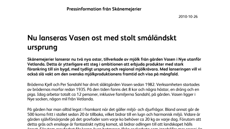 Nu lanseras Vasen ost med stolt småländskt ursprung