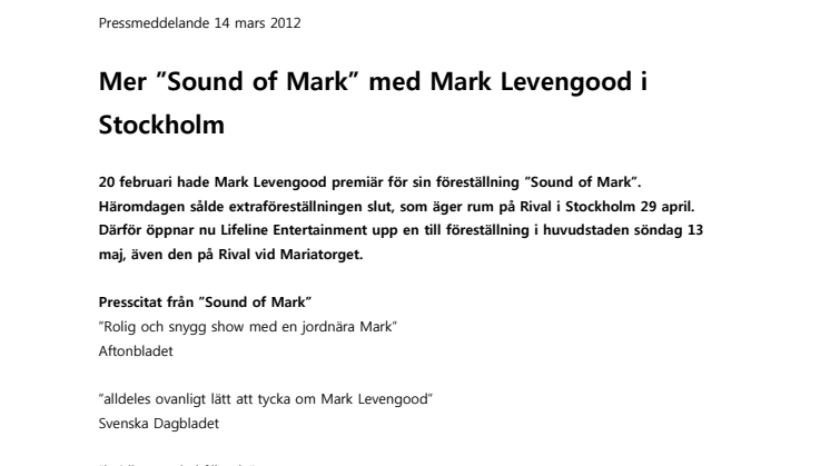 Mer ”Sound of Mark” med Mark Levengood i Stockholm