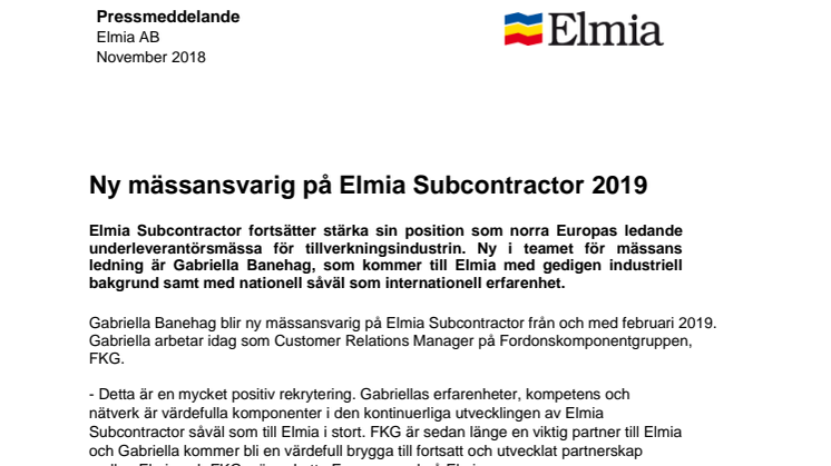 Ny mässansvarig på Elmia Subcontractor 2019