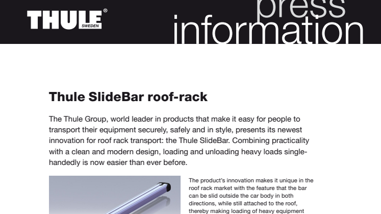 Pressinformation Thule Slidebar roof rack