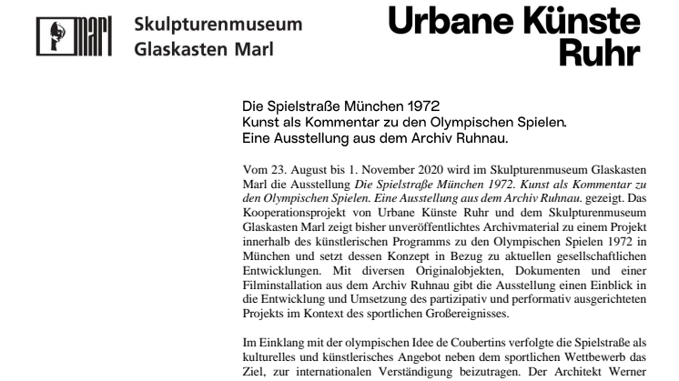 Pressemappe zur Ausstellung die Spielstraße München 1972