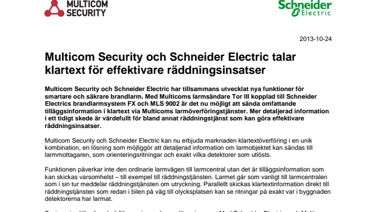 Multicom Security och Schneider Electric talar klartext för effektivare räddningsinsatser
