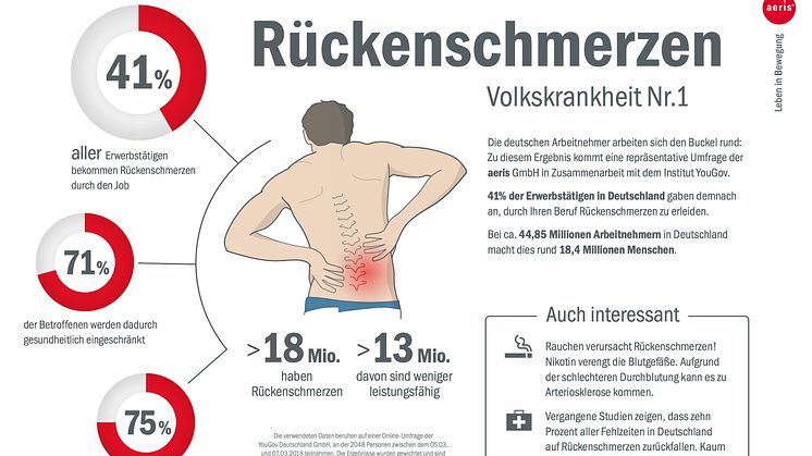 Infografik „Rückenschmerzen – Volkskrankheit Nr. 1“ der aeris GmbH. (© aeris GmbH 2018-2019)