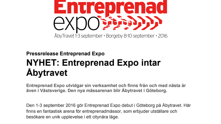 NYHET: Entreprenad Expo intar Åbytravet