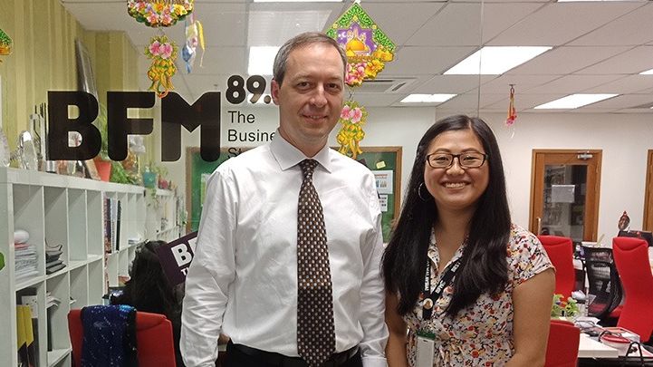 HBM's Mark Laudi with BFM presenter/producer Christine Wong after the interview