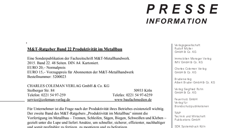 M&T-Ratgeber Produktivität im Metallbau