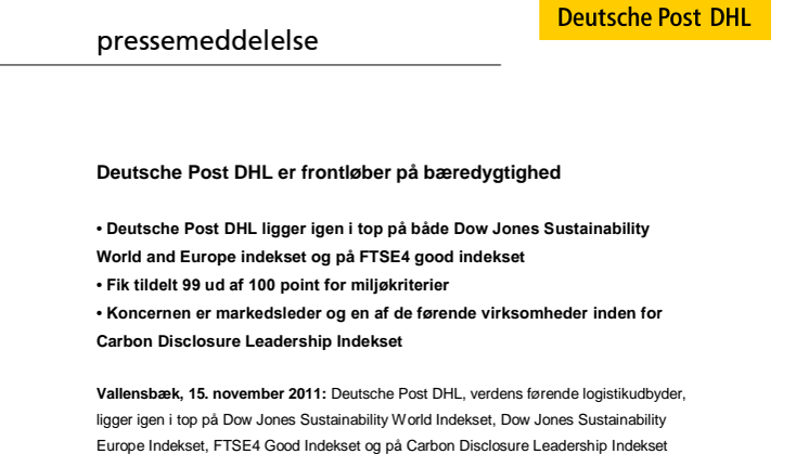 Deutsche Post DHL er frontløber på bæredygtighed
