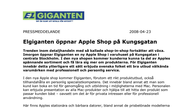Elgiganten öppnar Apple Shop på Kungsgatan