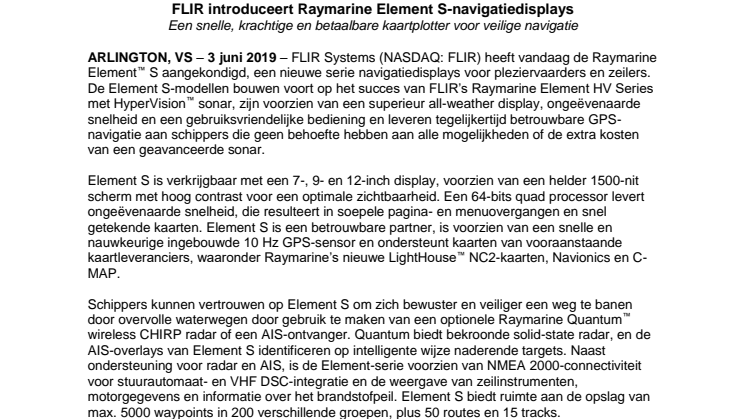 FLIR introduceert Raymarine Element S-navigatiedisplays