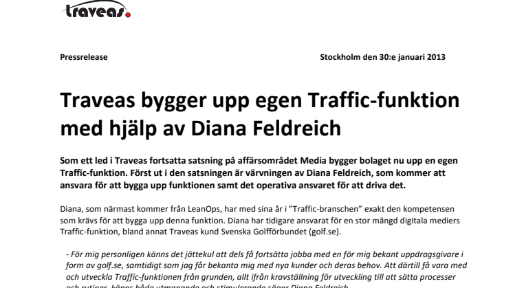 Traveas bygger upp egen Traffic-funktion med hjälp av Diana Feldreich