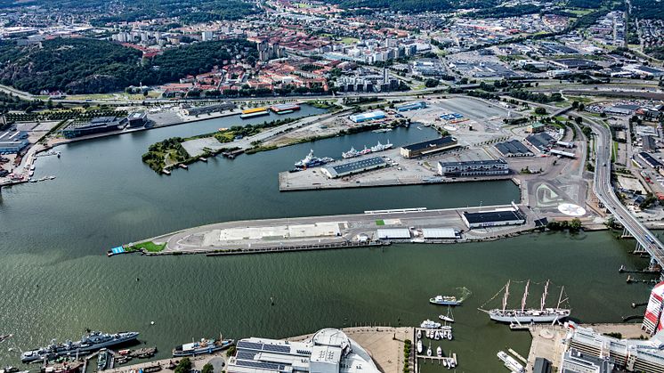 Flygfoto över Frihamnen. Foto: Göteborg stad.