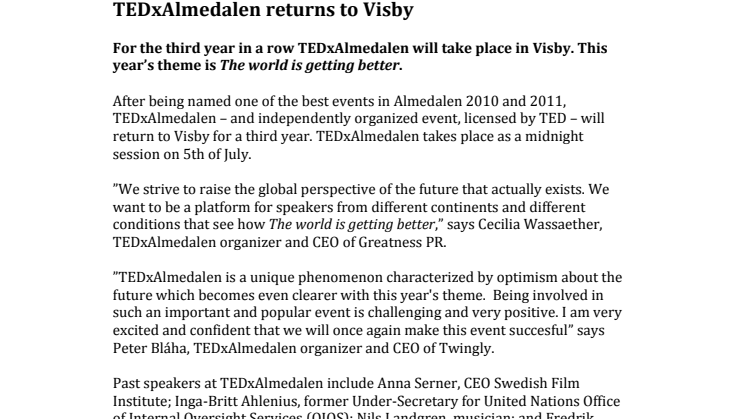 TEDxAlmedalen till Visby för tredje året