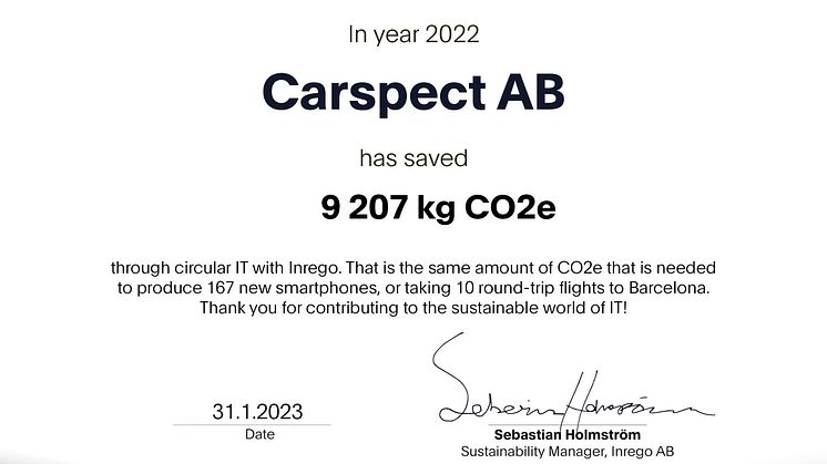 Carspect bidrar till hållbar IT-konsumtion