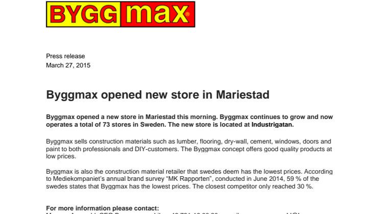 Byggmax opened new store in Mariestad