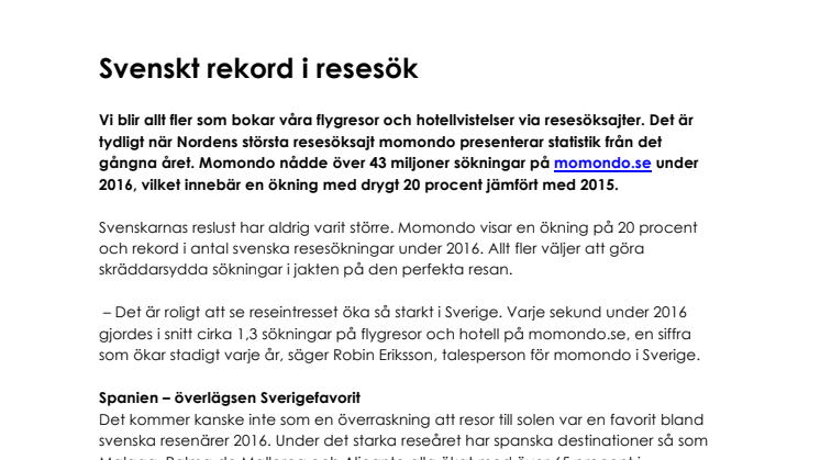 Svenskt rekord i resesök