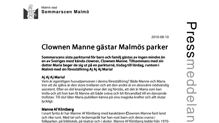 Clownen Manne gästar Malmös parker