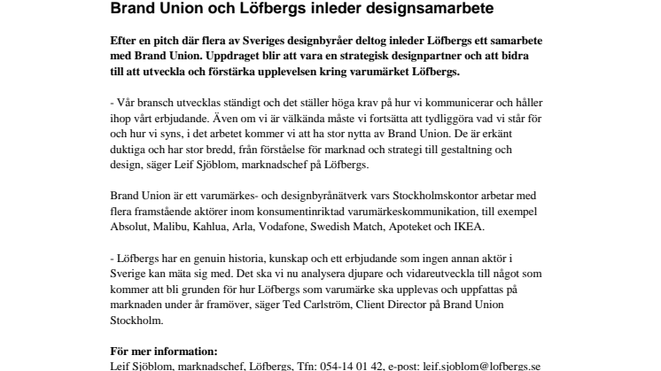 Brand Union och Löfbergs inleder designsamarbete