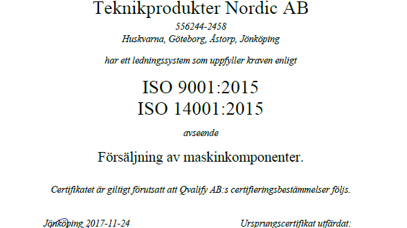 Uppgraderad ISO-certifiering till 9001:2015 & 14001:2015