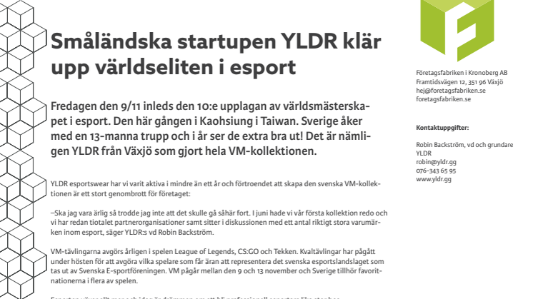 Småländska startupen YLDR klär upp världseliten i esport