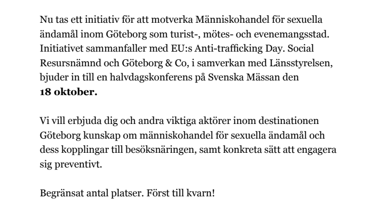 Pressinbjudan: Så kan besöksnäringen i Göteborg arbeta mot sexhandel 