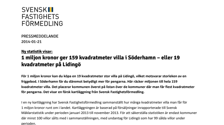 1 miljon kronor ger 159 kvadratmeter villa i Söderhamn – eller 19 kvadratmeter på Lidingö