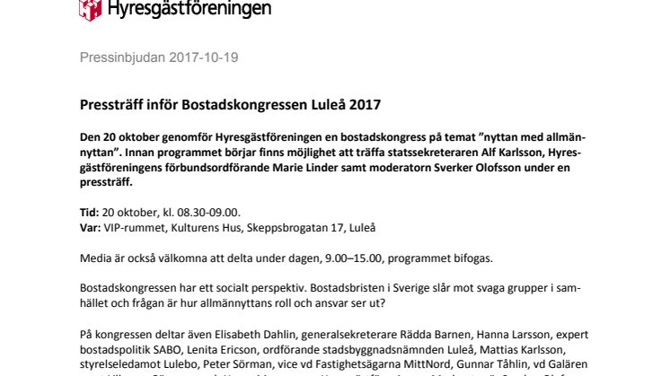 Pressträff inför Bostadskongressen Luleå 2017