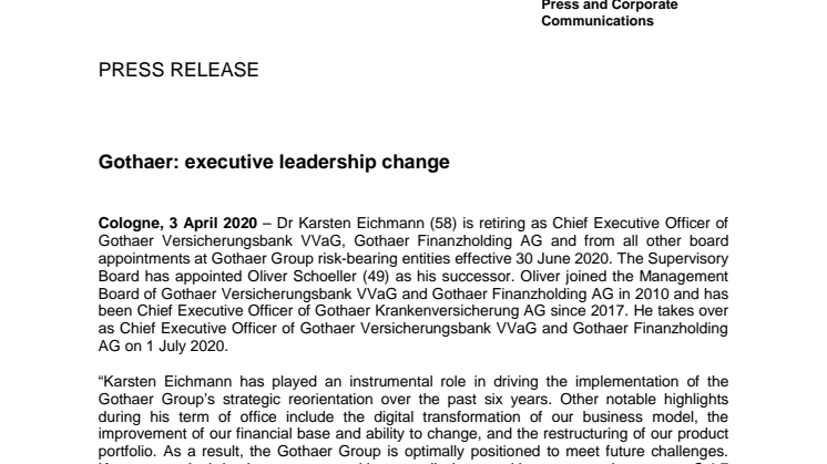 Press Release: executive leadership change