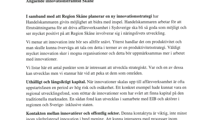 Remissvar "Angående innovationsframtid Skåne"