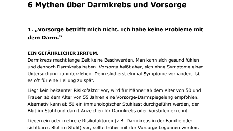 6 Mythen über Darmkrebs und Darmkrebsvorsorge