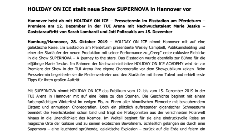 HOLIDAY ON ICE stellt neue Show SUPERNOVA in Hannover vor