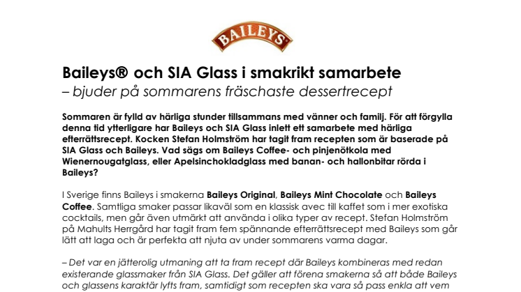 Baileys® och SIA Glass i smakrikt samarbete