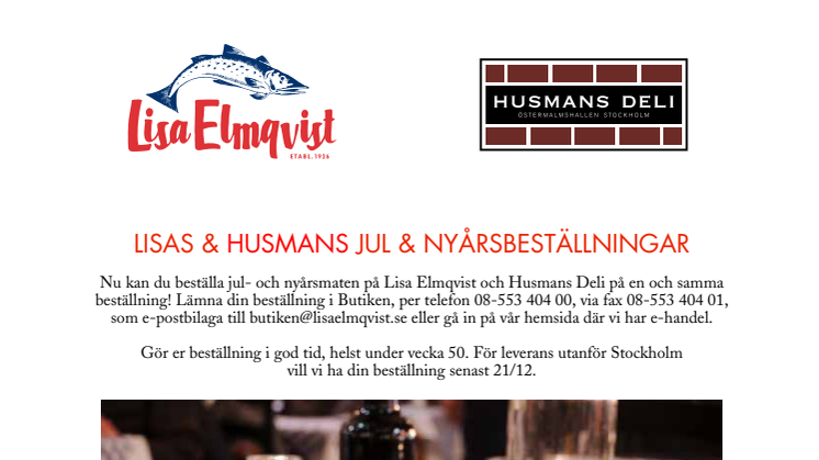 LISAS & HUSMANS JUL- & NYÅRSBESTÄLLNING